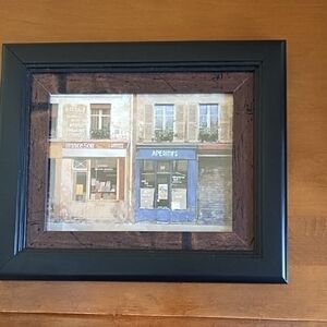 French Street Scene Wood Frame Cafe Bakery Patisserie Blue Red Cream Brown Black